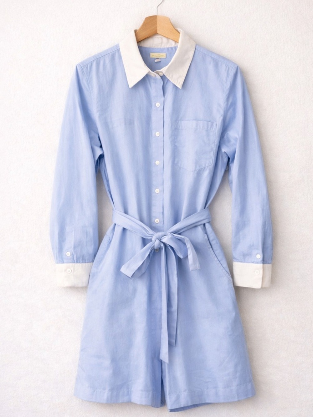 Outerknown Blue Organic Cotton Shirt Dress Romper XS Coastal Summer Belted NWT